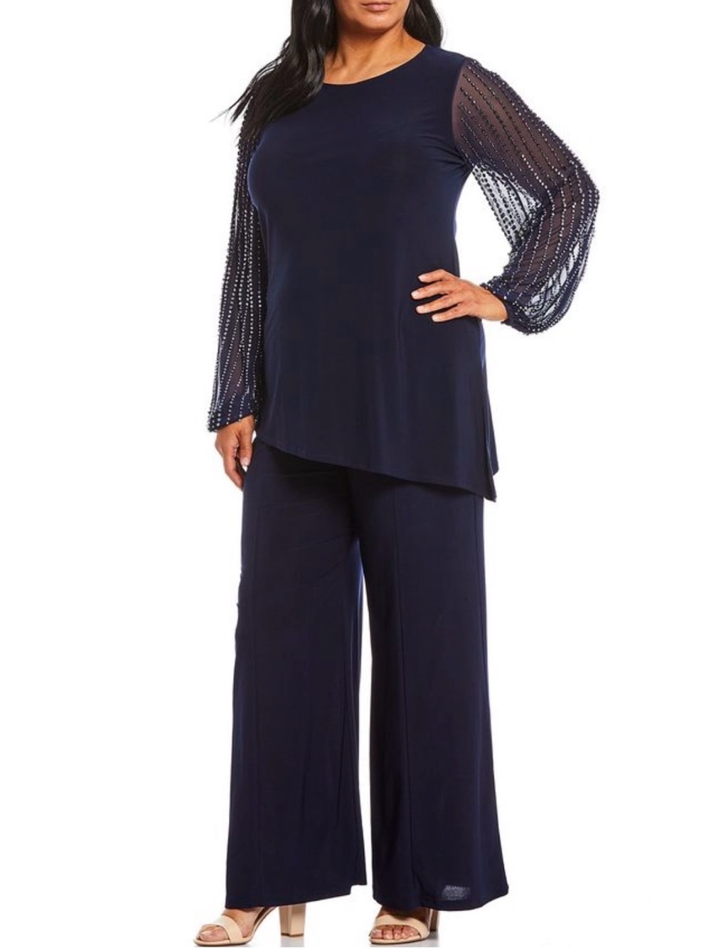 Marina Women’s Navy Embellished 2-Piece Pant Set – Sz 20W